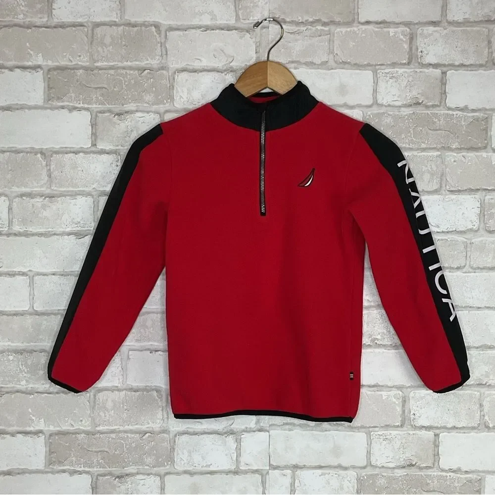 Nautica Kids Red & Black Quarter-Zip Sweater Size 7
